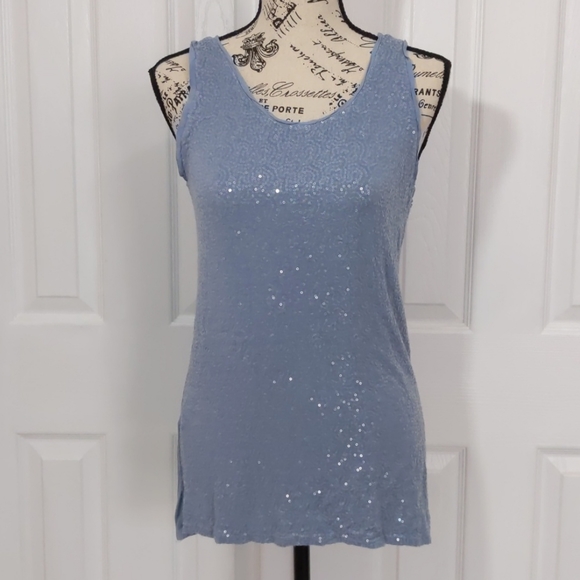 Angela Mara Tops - Angela Mara Blue Sequin Tank Top Blouse Size M